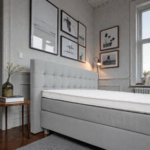 Lade das Bild in den Galerie-Viewer, Luxus Boxspringbett grau – gepolstertes Kopfteil mit Steppung, elegantes Design für modernes Schlafzimmer
