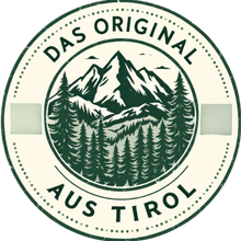Lade das Bild in den Galerie-Viewer, Das Original aus Tirol – Logo mit Alpen und Tannenwald, Gütesiegel für Tiroler Massivholzmöbel und nachhaltige Handwerkskunst
